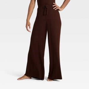 Women's Brown Ribbed Wide-Leg Pants